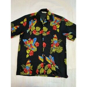 Alvish Shirt Mens Medium Hawaiian Parrot Button Up Aloha Loud Colorful Vibrant